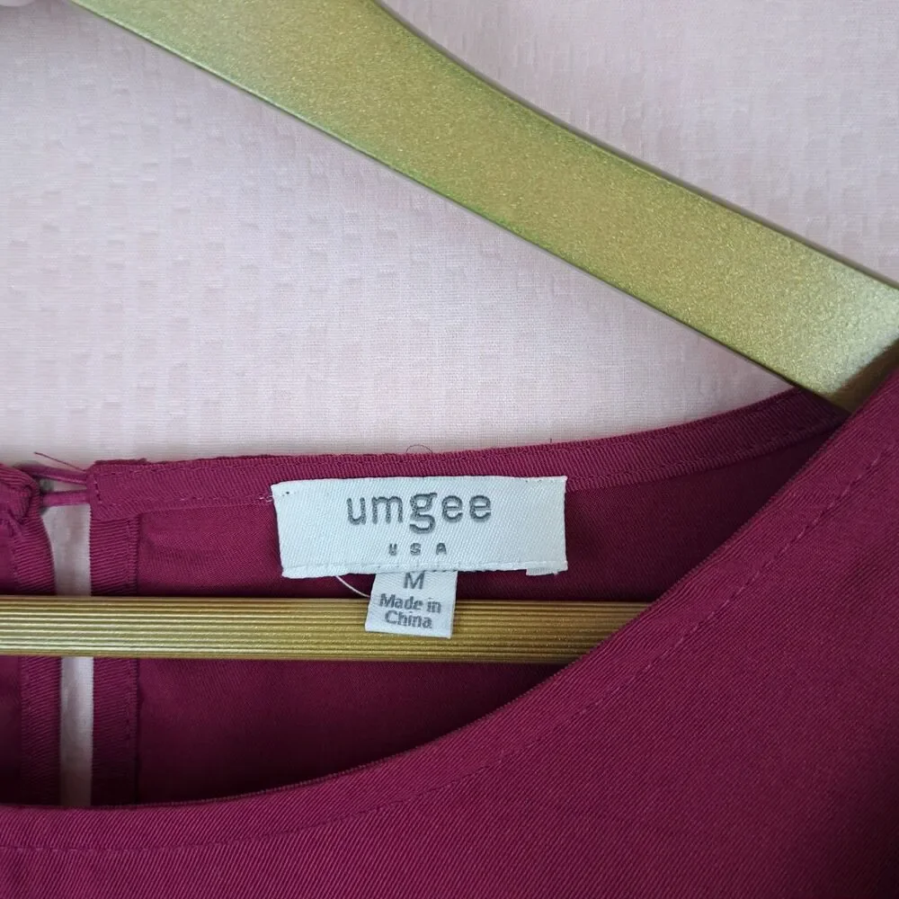 Umgee Long Sleeve Solid Pink Blouse Ruffle Size M Cotton Blend